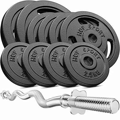 Hop-Sport Guss Hantelset mit SZ-Stange und Gewichten, 1x Curlstange, Set 37kg oder 57kg zur Auswahl (57kg) von HS HOP-SPORT