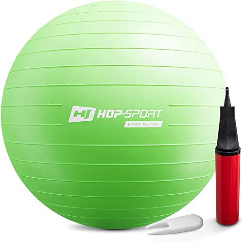 Hop-Sport Gymnastikball inkl. Ballpumpe, 35 45 55 65 75 cm, Maximalbelastbarkeit bis 100kg, Fitnessball ideal für für Yoga Pilates, Balance Übung HS-R065YB grün - 65cm von HS HOP-SPORT