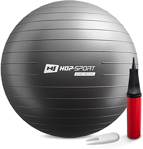 Hop-Sport Gymnastikball inkl. Ballpumpe, 35 45 55 65 75 cm, Maximalbelastbarkeit bis 100kg, Fitnessball ideal für für Yoga Pilates, Balance Übung HS-R075YB schwarz - 70cm von HS HOP-SPORT