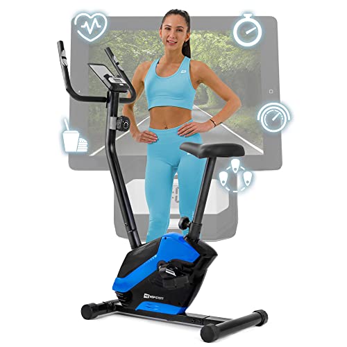 Hop-Sport HS-045H EOS Heimtrainer Fahrrad für Zuhause - kompaktes Fitnessbike mit Pulssensoren und Tablethalterung - Fitnessfahhrad mit Trainingscomputer für EIN max. Nutzergewicht von 120kg Blau von HS HOP-SPORT