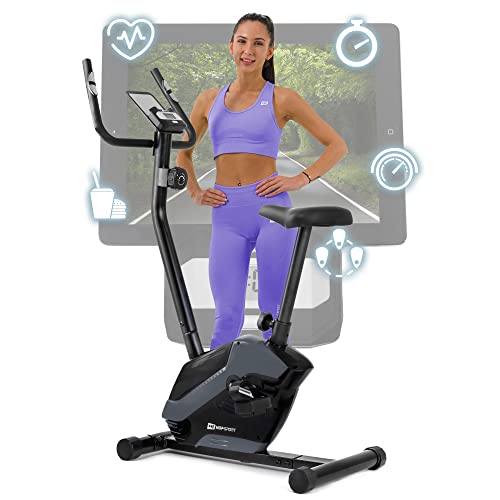 Hop-Sport HS-045H EOS Heimtrainer Fahrrad für Zuhause - kompaktes Fitnessbike mit Pulssensoren und Tablethalterung - Fitnessfahhrad mit Trainingscomputer für ein max. Nutzergewicht von 120kg Grau von HS HOP-SPORT