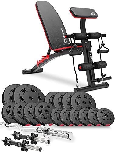 Hop-Sport Hantelbank HS-1035 - inkl. 66 KG Hantelset: SZ Curlstange & Kurzhantelstange, Gewichte/Hantelscheiben Hop-Sport Hantelbank HS-1035 - inkl. 66 KG Hantelset: SZ Curlstange & Kurzhantelstange, Gewichte/Hantelscheiben von HS HOP-SPORT