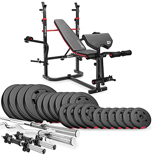 Hop-Sport Hantelbank Kraftstation 1065 mit Lang-, Curl- & Kurzhantel Gewichte 38kg bis 135kg (105kg Gewicht: Lang-, Curl- & Kurzhantel) von HS HOP-SPORT