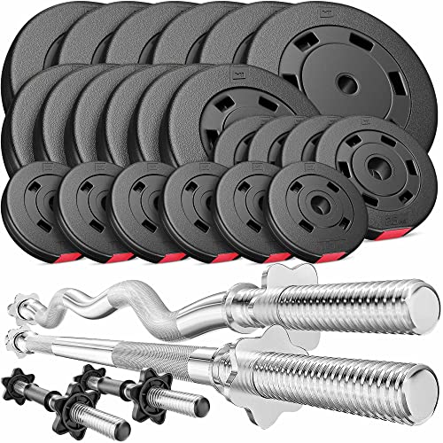 Hop-Sport Hantelset 125 kg 1x Langhantel-Stange, 1x SZ Curl-Stange, 2X Kurzhanteln, Gewichte 6x10kg / 6x5kg / 4x2,5kg / 6x1,25kg von HS HOP-SPORT