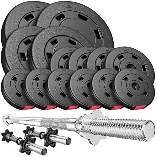 Hop-Sport Hantelset 58 kg, 1x Langhantel-Stange, 2X Kurzhanteln, Hantelscheiben 2x10kg/2x5kg/4x2,5kg/6x1,25kg von HS HOP-SPORT