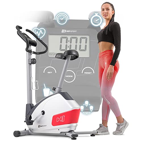 Hop-Sport Heimtrainer Fahrrad HS-035H Leaf - Fitnessbike für Zuhause mit Pulssensoren und Computer, Magnetbremse, Schwungmasse 8 kg - Ergometer für ein max. Nutzergewicht von 135kg Silber von HS HOP-SPORT