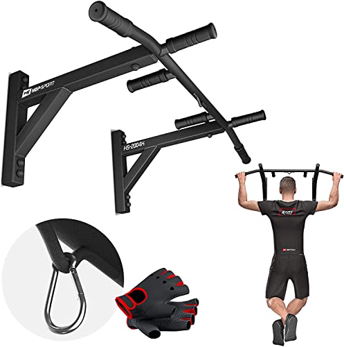 Hop-Sport Multigriff Klimmzugstange für Wandmontage HS-2004K – Profi Fitness Pull Up Bar mit 6 rutschfesten Griffen und Halterung für Boxsack oder TRX von HS HOP-SPORT