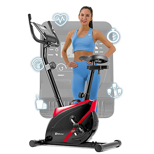 Hop-Sport Onyx Heimtrainer Fahrrad - Fitnessgerät für Zuhause mit Pulssensoren und Computer, 8 Widerstandsstufen, Schwungmasse 7 kg - Fitnessfahhrad für ein max. Nutzergewicht von 120kg Rot von HS HOP-SPORT