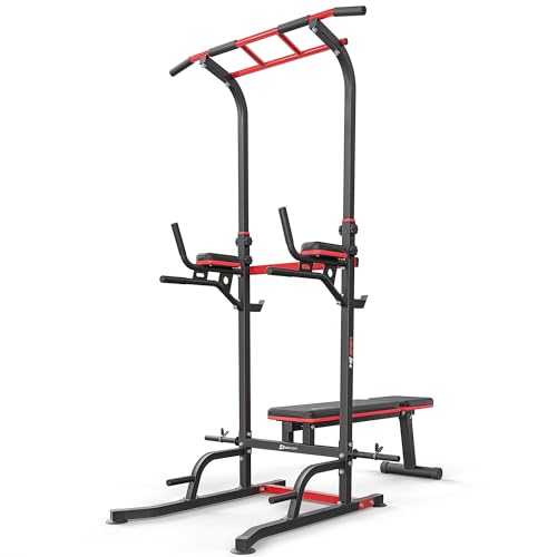 Hop-Sport Power Tower HS-2015K mit Dip Station, multifunktionaler Kraftturm mit Klimmzugstange und klappbare Hantelbank von HS HOP-SPORT