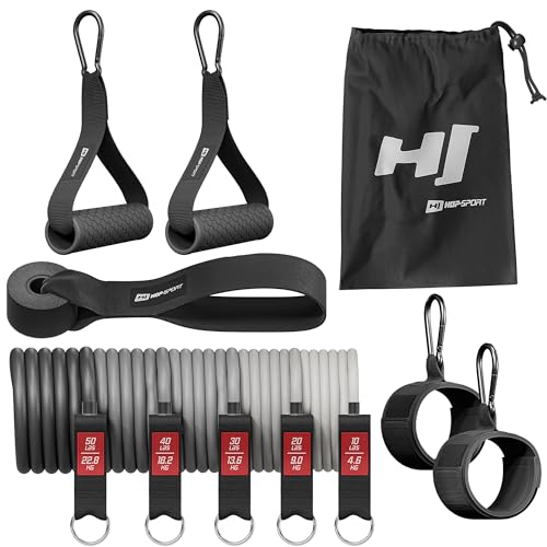Hop-Sport Resistance Bands HS-R060RT, Widerstandsbänder - Krafttraining & Fitness, 4,6-22,8 kg, 5 Expander, 2 Griffen, 2 Fußmanschetten, 1 Türanker von HS HOP-SPORT
