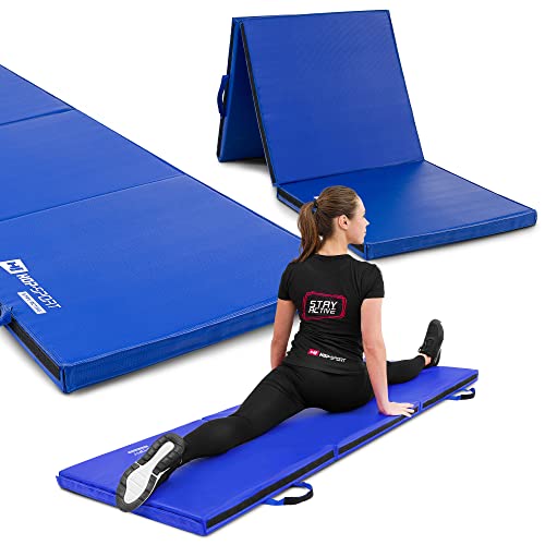 Hop-Sport Turnmatte klappbar - Bodenweichmatte für zuhause 180x60x5cm - Fitnessmatte, Gymnastikmatte mit Tragegriffen und Klettverschluss Dicke 4cm / 5cm (Blau) von HS HOP-SPORT