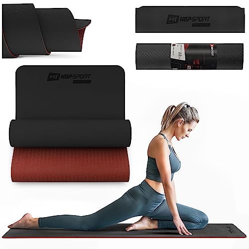 Hop-Sport Yogamatte HS-T006GM Gymnastikmatte für Pilates aus TPE ist rutschfest & faltbar Bodenmatte - 183 x 61 x 0,6 cm (schwarz/rot) von HS HOP-SPORT