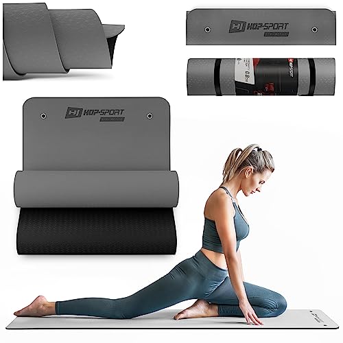 Hop-Sport Yogamatte mit Ösen HS-T008GM Gymnastikmatte Bodenmatte Pilates 183 x 61 x 0,8 cm rutschfest & Faltbar (grau) von HS HOP-SPORT