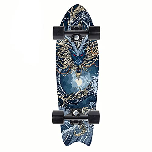 HSGAV 28"Skateboard Fish Shape Komplette Skateboards, 8-Lagiges Maple Deck Single Kick Concave Standard Skateboards für Kinder, Jugendliche, Erwachsene, Anfänger,Dragon von HSGAV