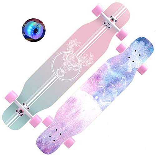 HSGAV Longboard Kinder Anfänger 43 Zoll Vintage Fancy Cruiser Street Skateboards,Mädchen Jungen Erwachsene Profis Old School Pinsel Street Buntem LED-Lichtrad Surfing Penny Board,Flesh von HSGAV