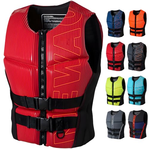 HSKJTT Schwimmweste Für Erwachsene Und Kinder Verstellbare Schwimmhilfen Aus Neopren Leichte Und Bequeme Schwimmweste Für Kajakfahren Bootfahren Surfen Wassersport,3XL,Red von HSKJTT