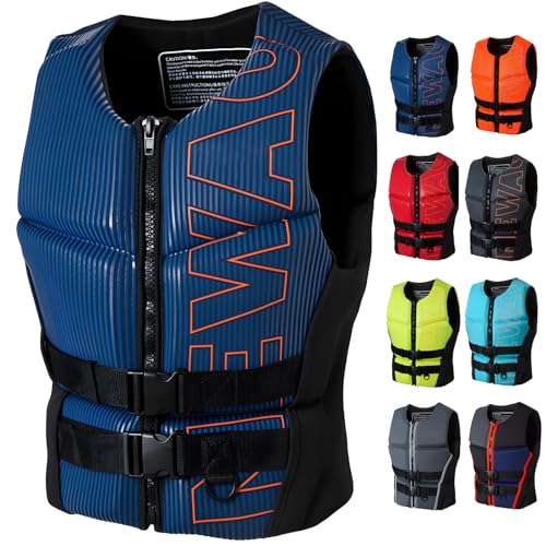 HSKJTT Schwimmweste Für Erwachsene Und Kinder Verstellbare Schwimmhilfen Aus Neopren Leichte Und Bequeme Schwimmweste Für Kajakfahren Bootfahren Surfen Wassersport,L, Navy Blue von HSKJTT