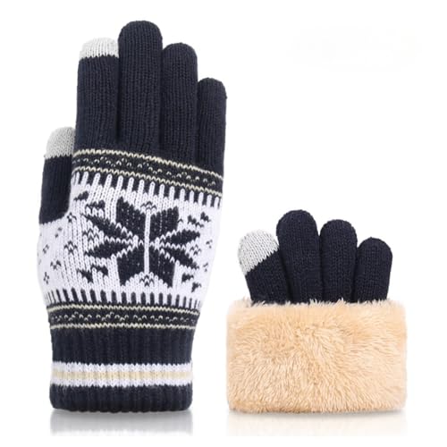 HSTWODE 1 Paar Touchscreen-Handschuhe, Unisex-Winterhandschuhe, Winddichte Strickhandschuhe zum Skifahren, Radfahren und Wandern (Marineblau) von HSTWODE