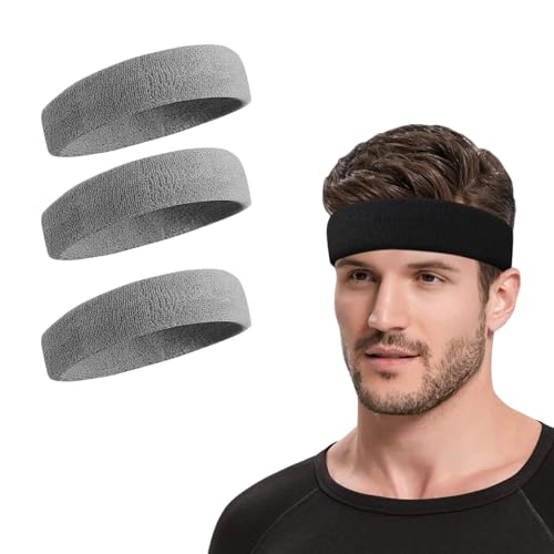 HSTWODE 3 Stück Sport Bandana, Baumwolle gestreift Sport Bandana für Männer und Frauen Athleten (Grau) von HSTWODE