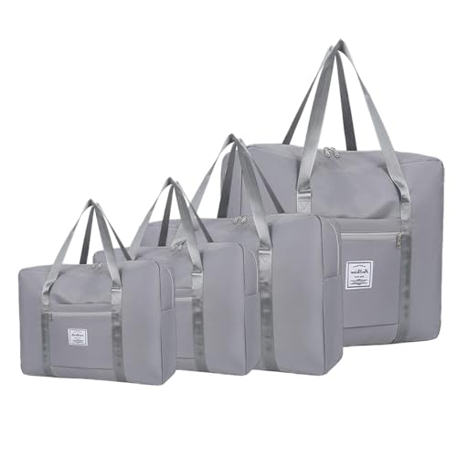 HSTWODE-Aufbewahrungstasche Sporttasche Reisetasche Moving Bag Vierer-Set 16 L bis 70 L Groß Gym Bag Faltbar Trainingstasche (Hellgrau) von HSTWODE