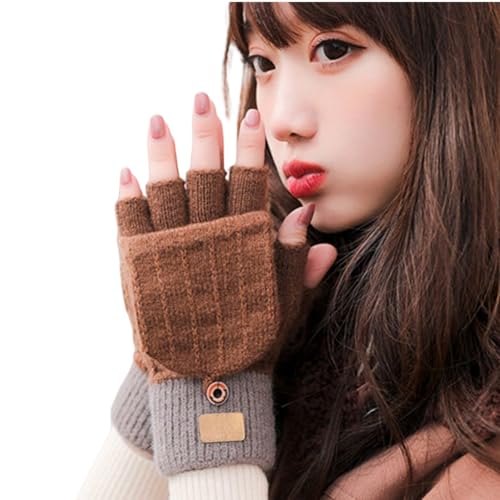 HSTWODE Winterhandschuhe für Frauen, Touchscreen-Handschuhe, gestrickte Fingerhandschuhe, sportliche, warme und Winddichte Winterhandschuhe zum Skifahren (Karamell, Universelle) von HSTWODE