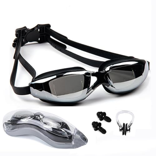 HSTWODE kurzsichtige Schwimmbrille Optische Schwimmbrille erwachsene schwimmbrille,Anti-Beschlag-UV-Schutz，Nasenklammer,Ohrstöpsel,Kostenlose schöne Box (Schwarz-3,5) von HSTWODE