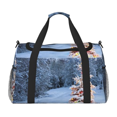 Weihnachtsbaum-Winter-Handreisetasche – strapazierfähiges Handgepäck, Wochenendtasche, Reisetasche, Reisetasche, Urlaubstasche, Reisetasche, tragbare Tasche, Reiseausrüstung, Tragetasche, Schwarz , von HSZSQZWH