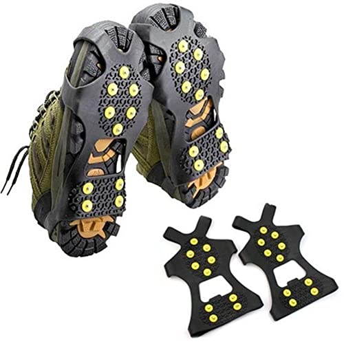 10 Noppen Anti-Rutsch Schnee Eis Greifer Kletterschuh Spikes Schuhe Steigeisen Griffe Stollen Überschuhe Steigeisen (Größe: S (18 x 11 cm) von HTDZDX