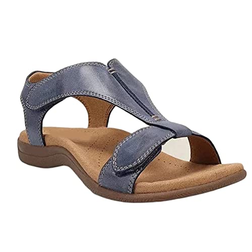 Flache Sandalen Für Damen, Strandsandalen, Bequeme, Leichte Wanderschuhe, Dusche,Freizeitschuhe,Blau,37 von HTDZDX