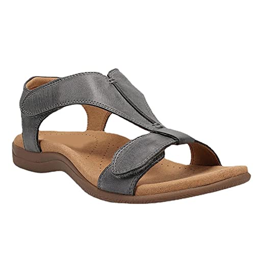 Flache Sandalen Für Damen, Strandsandalen, Bequeme, Leichte Wanderschuhe, Dusche,Freizeitschuhe,Grau,42 von HTDZDX