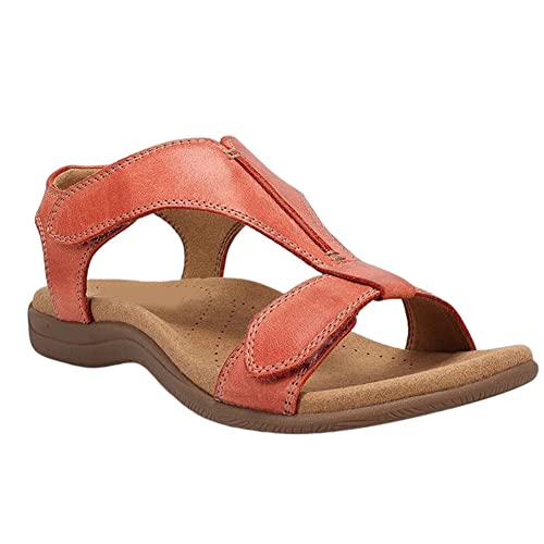 Flache Sandalen Für Damen, Strandsandalen, Bequeme, Leichte Wanderschuhe, Dusche,Freizeitschuhe,Orange,39 von HTDZDX