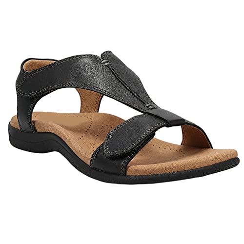 Flache Sandalen Für Damen, Strandsandalen, Bequeme, Leichte Wanderschuhe, Dusche,Freizeitschuhe,Schwarz,37 von HTDZDX