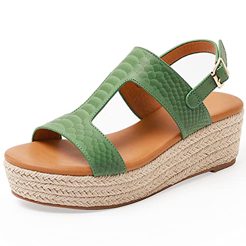 Flat Sandals,2022 Sommer Frauen Wandernsandalen Beach Peeptoe,Women's Wedge Sandals,Grün,36 von HTDZDX