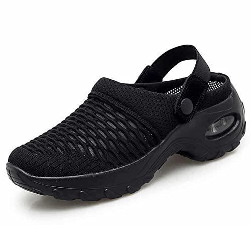 Orthopädische Slip on Schuhe Mit Luftkissen Für Diabetiker, Frauen Luftkissen Mesh Krankenschwesterschuhe, Plattform, Luftkissen Sandalen,Schwarz,40 von HTDZDX