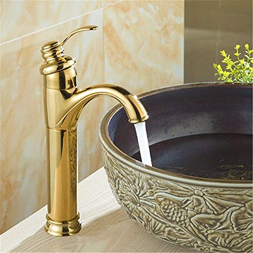 HTPLNME Waschbecken Wasserhahn, WC Waschbecken Wasserhahn Heiß Kalt Mischbatterie Einhebelmischer Waschbecken Wasserhahn Gold Br Wasserhähne Goldene Höhe Fashionable von HTPLNME