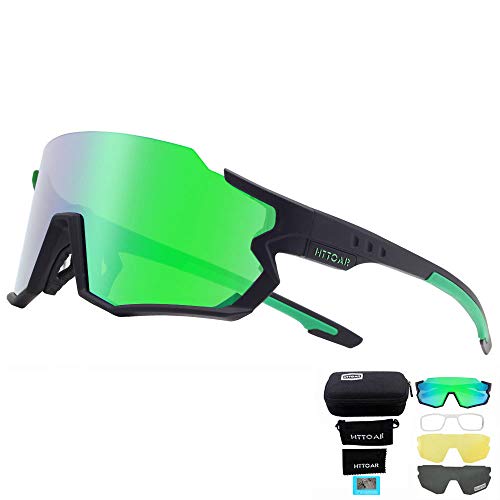 HTTOAR Polarisierte Fahrradbrille ，Herren und Damen Sportbrille Laufen Angeln Golf TR90 Rahmen UV400 Schutz (Schwarz grün) von HTTOAR