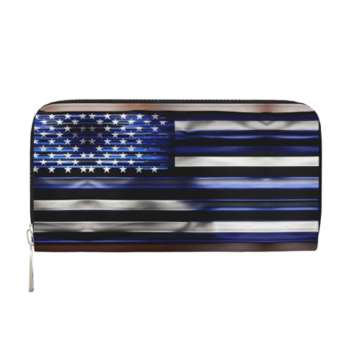 HTTUP Amerikanische dünne blaue Linien-Flagge, lässige Clutch-Geldbörse, Handbrieftasche für Damen, stilvoll, reisefreundlich, Schwarz, Einheitsgröße, Kunst von HTTUP