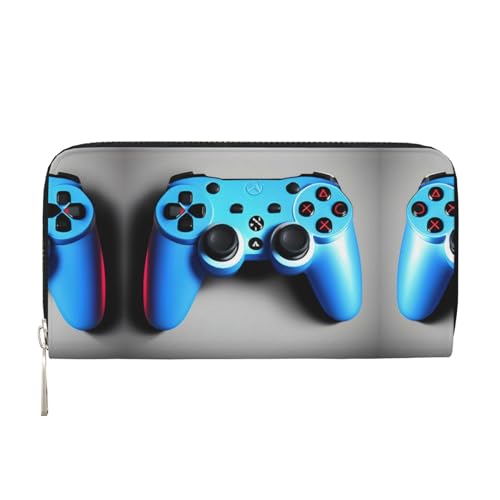 HTTUP Blaue Geldbörse mit Game-Controller-Druck, lässige Clutch-Geldbörse für Damen, Kapazität Geldbörse, stilvoll, reisefreundlich, Schwarz, Einheitsgröße, Kunst von HTTUP