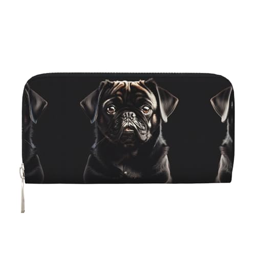 HTTUP Niedliche schwarze Geldbörse mit Mops-Aufdruck, lässige Clutch-Geldbörse für Damen, stilvoll, reisefreundlich, Schwarz, Einheitsgröße, Kunst von HTTUP