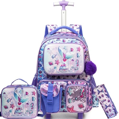 HTgroce Kinder Trolley Rucksack Meerjungfrau Schultasche Schulranzen Mädchen schultrolleys Schulrucksack Kinderkoffer ab 7 Jahren HTgroce Kinder Trolley Rucksack Meerjungfrau Schultasche Schulranzen Mädchen schultrolleys Schulrucksack Kinderkoffer ab 7 Jahren von HTgroce