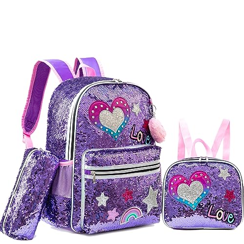 HTgroce Lila Pailletten Schulrucksack Set 3 Teilig, Schultasche ab 3. Klasse, Grundschule Ranzen, Ergonomischer Schulranzen HTgroce Lila Pailletten Schulrucksack Set 3 Teilig, Schultasche ab 3. Klasse, Grundschule Ranzen, Ergonomischer Schulranzen von HTgroce