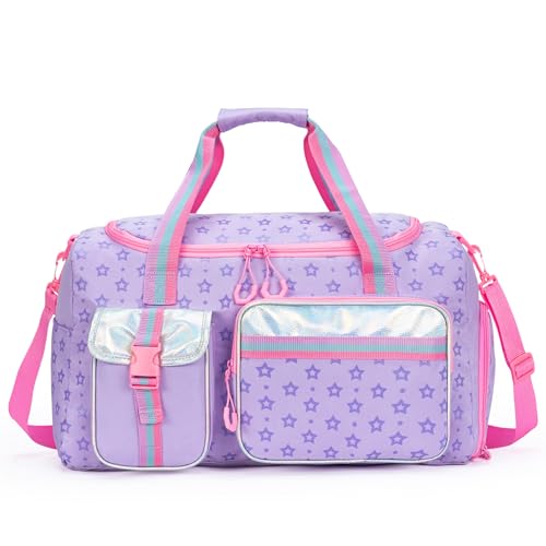 HTgroce Mädchen Kinder Reisetasche Trainingstasche Schwimmtasche Damen Weekend Bag Tanztasche Gym Bag mit Schuhfach Violett von HTgroce