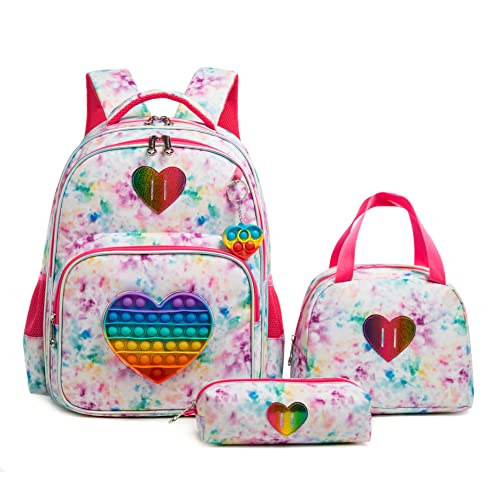 HTgroce Pop it Rucksack für Mädchen Pop Fidget Einhorn Tasche mit Lunchpaket Vorschule Kindergarten, Rucksack Schule Büchertaschen für Kinder. von HTgroce