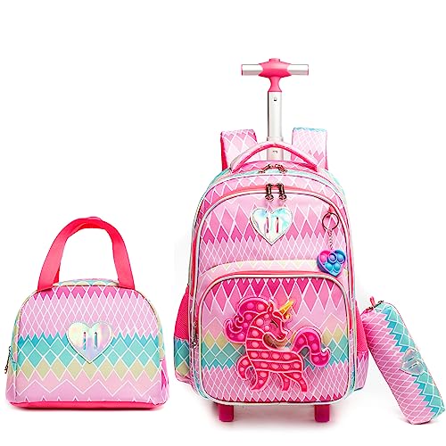 HTgroce Rollrucksack Schulranzen mit Rollen 1. klasse für Mädchen Pop it Rucksack Zoll Set 3 in 1 mit Lunch Bag und Mäppchen Pop Fidget Bag HTgroce Rollrucksack Schulranzen mit Rollen 1. klasse für Mädchen Pop it Rucksack Zoll Set 3 in 1 mit Lunch Bag und Mäppchen Pop Fidget Bag von HTgroce