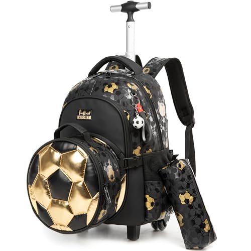 HTgroce Schulranzen mit Rollen, Rucksack mit Trolley für Kinder, für Schule, Reisen, schwarzer Fußball Rucksack HTgroce Schulranzen mit Rollen, Rucksack mit Trolley für Kinder, für Schule, Reisen, schwarzer Fußball Rucksack von HTgroce