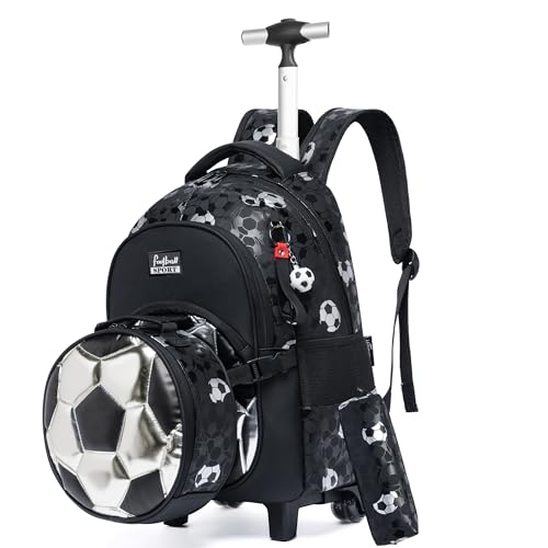HTgroce Schulranzen mit Rollen, Rucksack mit Trolley für Kinder, für Schule, Reisen, schwarzer Fußball Rucksack Trolley HTgroce Schulranzen mit Rollen, Rucksack mit Trolley für Kinder, für Schule, Reisen, schwarzer Fußball Rucksack Trolley von HTgroce