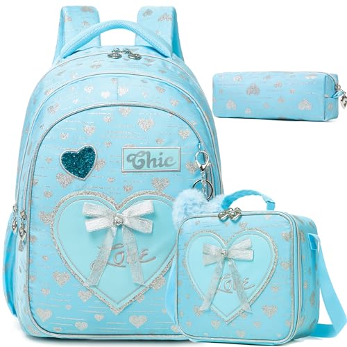 HTgroce Schulrucksack Rucksack Blau Freizeitrucksack Daypacks Grundschüle Backpack für Mädchen & Kinder mit der Großen Kapazität kinderrucksack mädchen 8 jahre von HTgroce