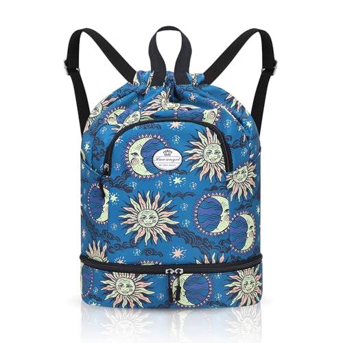 HUA ANGEL Leichter Rucksack Mit Kordelzug Sportrucksack Damen Mit Schuhfach Und Nassfach Wasserdichter Beutel Mit Kordelzug Für Reise Schwimm Training Beach Yoga Basketball FußBall von HUA ANGEL