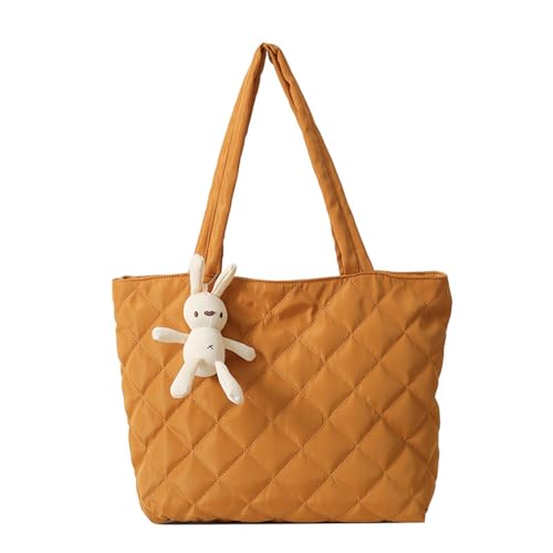 Geräumige Nylon-Einkaufstasche für Damen für den täglichen Pendler, gesteppte Schultertaschen, Handtasche, braun von HUAJINGKEJI