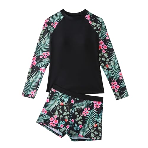 HUAJINGKEJI Damen-Bademode, Rashguard, langärmelig, Badeanzug, 2-teilig, Boyshort-Set, Surfen, Bademode, Badeanzug von HUAJINGKEJI